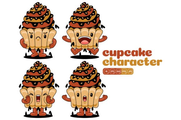 Cute Capcake Mascot Vector Pack 02: Graphics & Illustrations