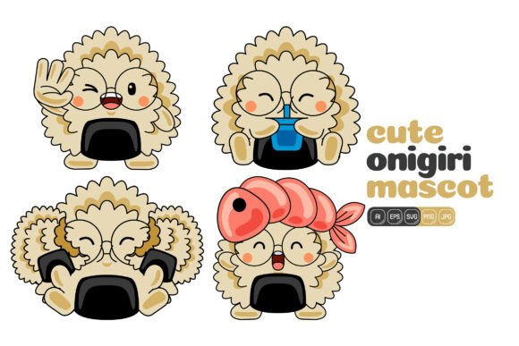 Cute Onigiri Mascot Vector Pack 02: Playful Graphics