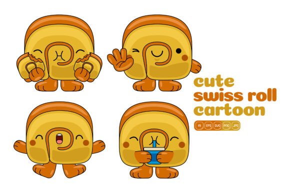 Cute Swiss Roll Mascot Vectors for Graphics & Illustrations