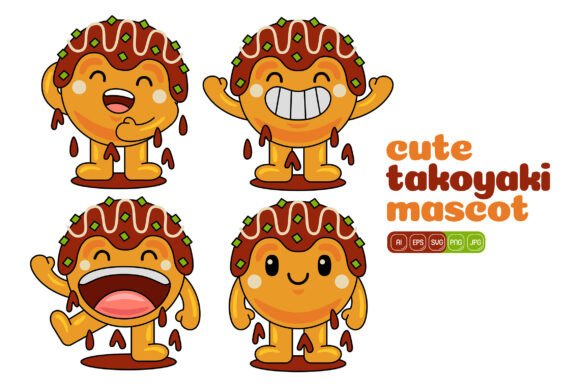 Cute Takoyaki Mascot Vector Pack 01 Graphics & Illustrations