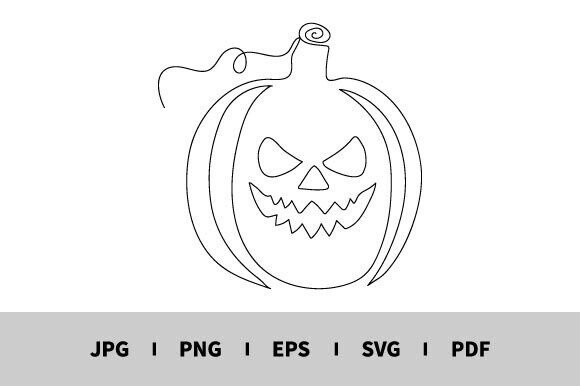 One-Line Drawing of Halloween Pumpkin: Graphics & Illustrations