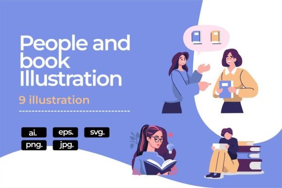 People and Book Activity Illustration Graphics Review