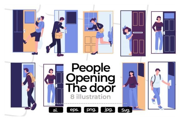 People Open Door Flat Graphics & Illustrations Review