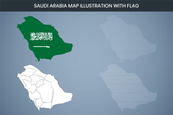 Saudi Arabia Map Illustration with Flag