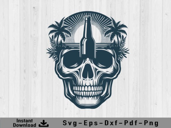 Skull Head with Beer Bootle SVG Vector: Crafts Graphics