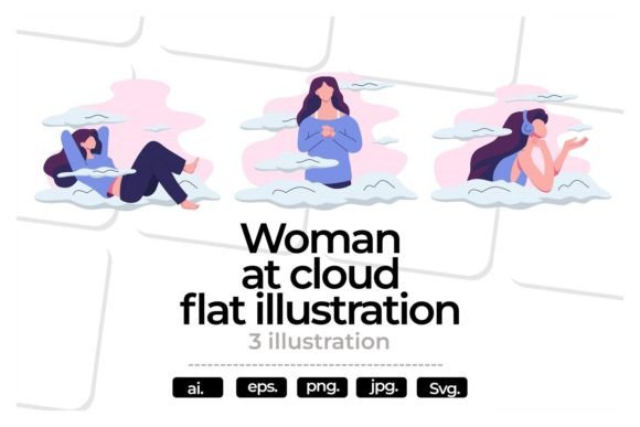 Whimsical Cloud Women Graphics in Flat Illustrations